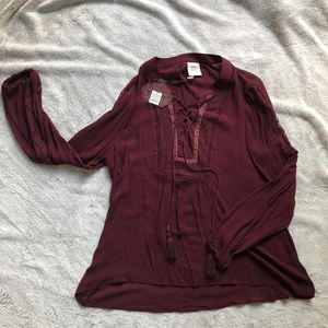 Knox Rose Burgundy Bohemian Style Top